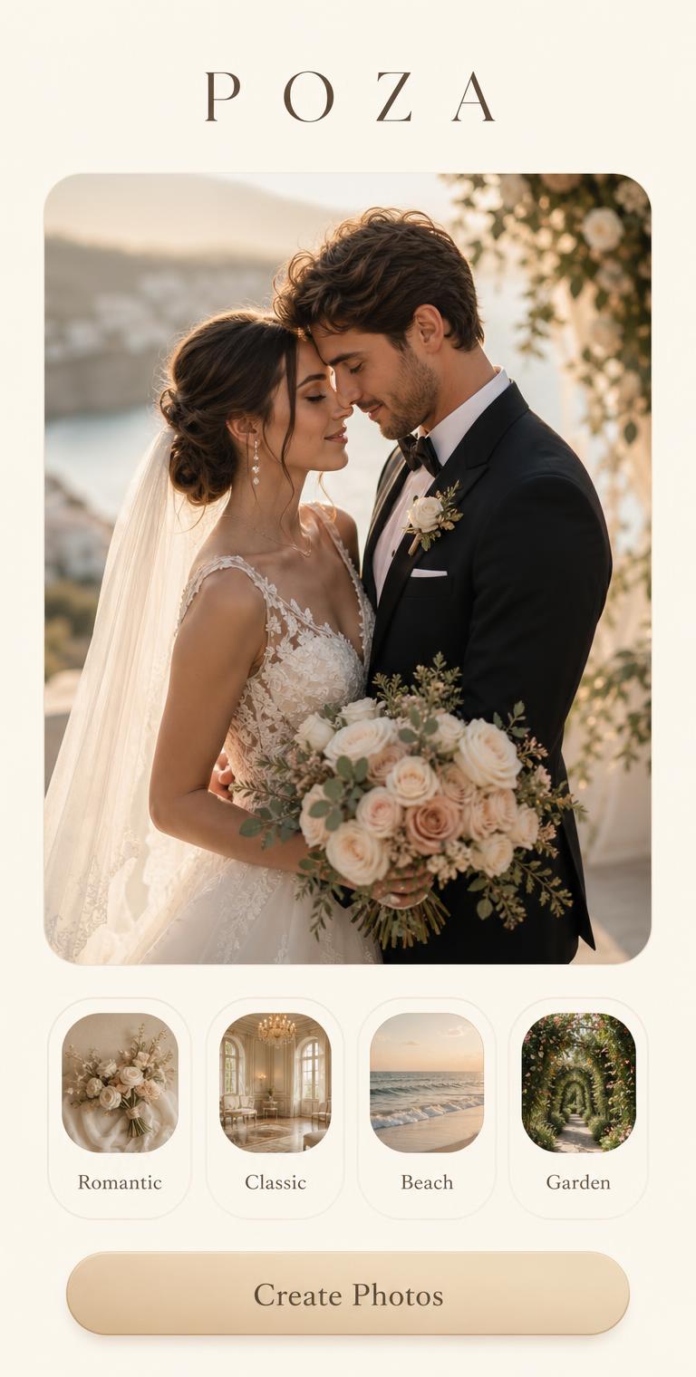 Poza app showing a wedding photo and style options
